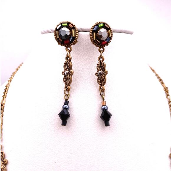Vintage Bohemian Brass Filigree Necklace & Earrings Set 1990s - Picture 4 of 6
